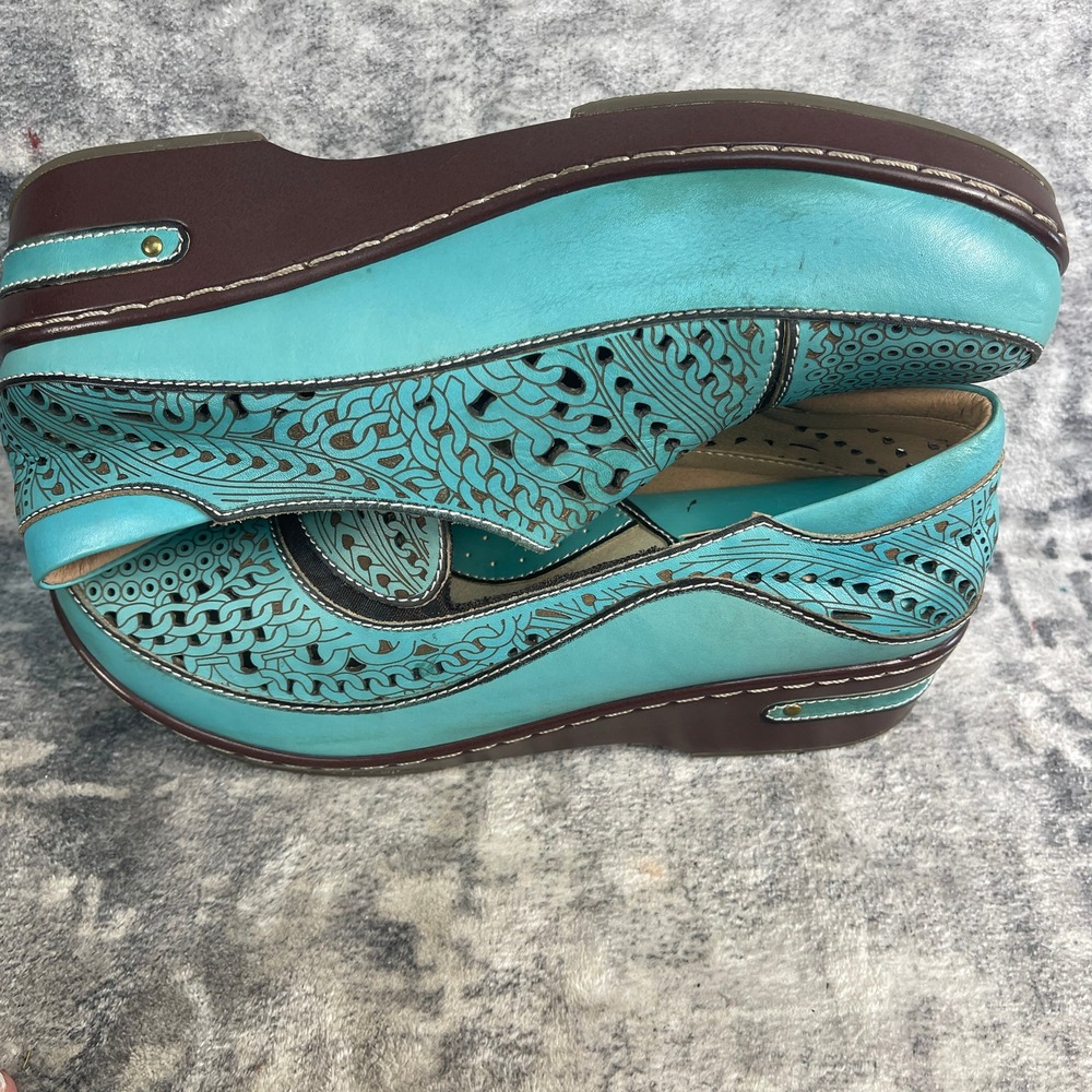 L'Artiste Spring Step Womens 41 Hanna Slip On Loafer Perforated Floral Turquoise - Picture 7 of 12